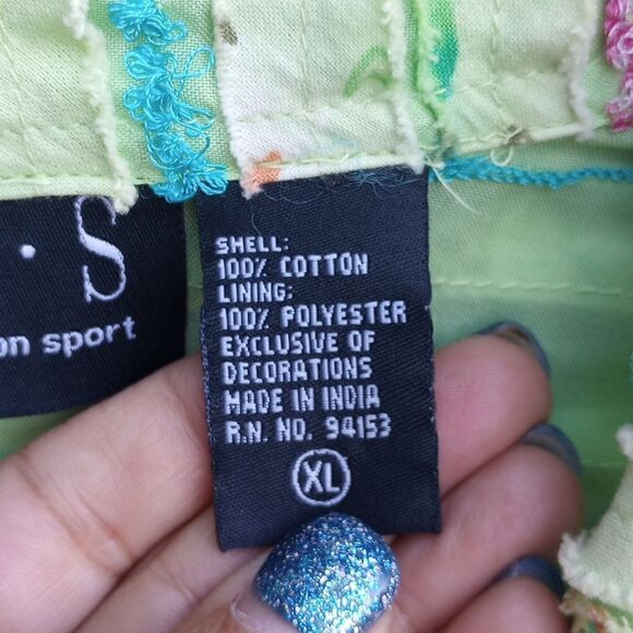 EUC NEW DIRECTION SPORT Green Lightweight Striped Floral Fabric Boho Jacket XL - Picture 6 of 12